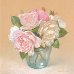 一点もの】【原画】【花の絵】「白いバラ」 パステル画 絵画（額付き