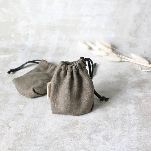 Kinchaku Basic SS リネンキャンバス モスグリーン [巾着袋 麻 厚手