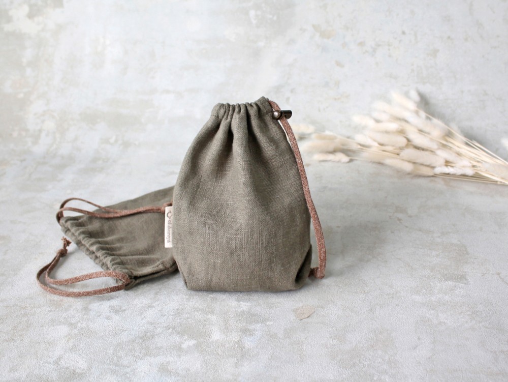 巾着　　リネン　　157   ハンドメイド ハンドメイド 巾着　　リネン　　157