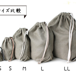 Kinchaku Basic S リネンキャンバス モスグリーン [巾着袋 麻 厚手 シンプル 無地] 11枚目の画像
