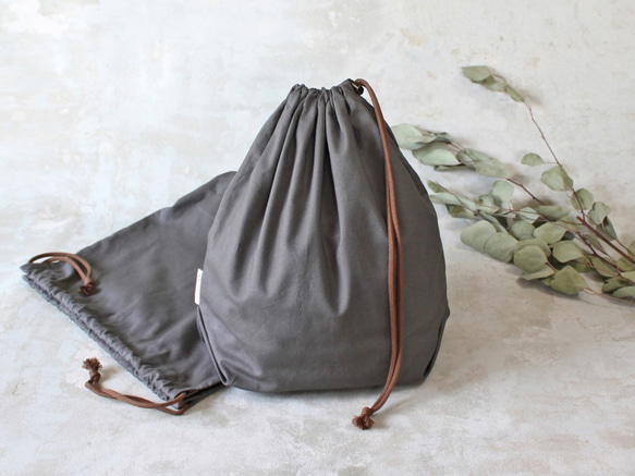 正式的 Kinchaku Basic 綿 [巾着袋 モスグレー コットンシーチング L Tote Bag