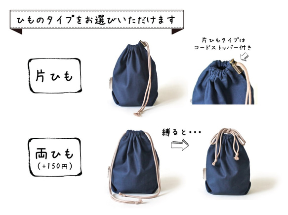 Kinchaku Basic S コットンシーチング ネイビーブルー [巾着袋 綿 シンプル 無地] 9枚目の画像