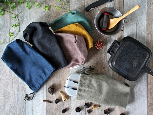 Kinchaku Outdoor メスティン用 リネンキャンバス ブラウン [メスティンケース リネン 無地 麻] 10枚目の画像