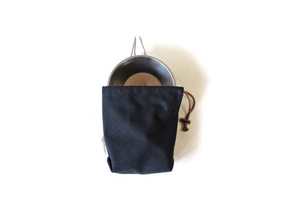 Kinchaku Outdoor シェラカップ用 コットンキャンバス ブラック [シェラカップケース 帆布] 3枚目の画像