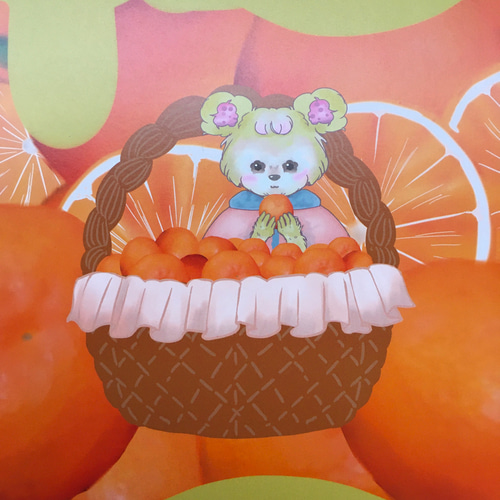 デザインペーパー オレンジ レトロアニマル みかん フルーツ柄 くま