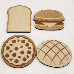 コースター 木材 パン型 木製コースター オリジナルコースター 食パン メロンパン ピザ ハンバーガー 送料無料 3枚目の画像