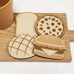 コースター 木材 パン型 木製コースター オリジナルコースター 食パン メロンパン ピザ ハンバーガー 送料無料 2枚目の画像