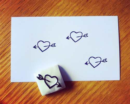 消しゴムはんこNo.36 thank you 手書き文字 ハート③ スタンプ＆インク