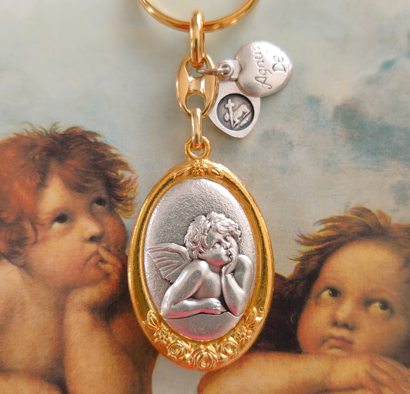 イタリア製ラファエロの天使ハートのスライドロケットメダイゴールド