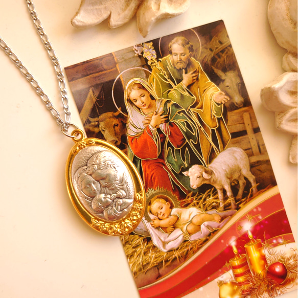 ラファエロの天使システィーナの聖母マリア様 キリスト聖家族お守りネックレスロザリオペンダントコロナの御守り 2枚目の画像
