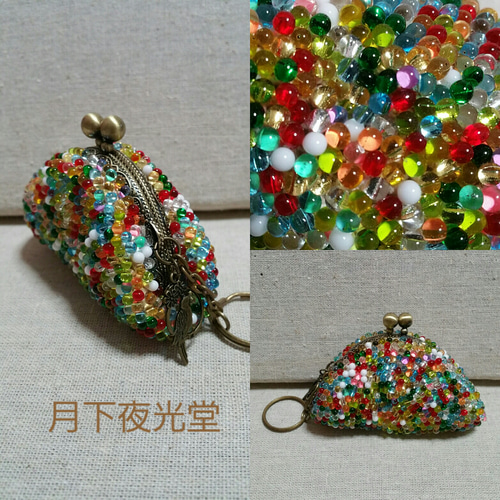 jin様ご注文品》ぷちぷちビーズ編みのがま口財布(カラフル) がま口 月  