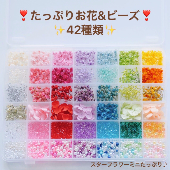 豪華　ハーバリウムボールペン　レジン　花材セット　詰合せ　42種類　スターフラワーミニ　パールビーズ　増量 1枚目の画像