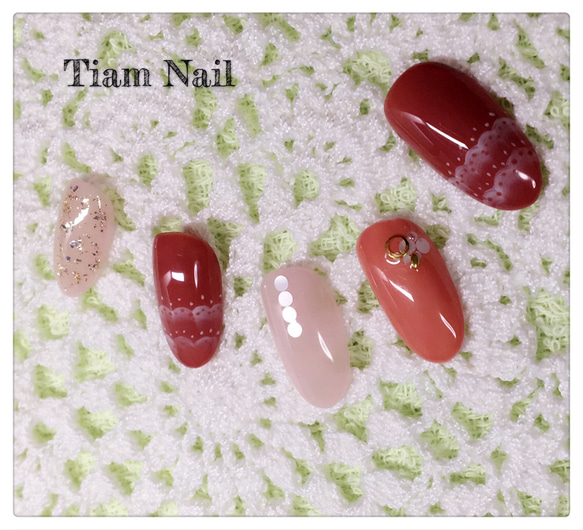 大人可愛い 秋色レースネイルチップ♡Tiam nail♡ 2枚目の画像