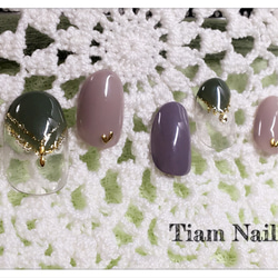 カーキとグレーのネイルチップ ♡Tiam nail♡ 1枚目の画像