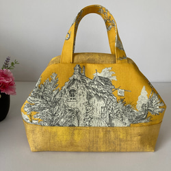 フランス製の生地でハンドバッグ　～黄色（アルミパイプバネ口金） 2枚目の画像