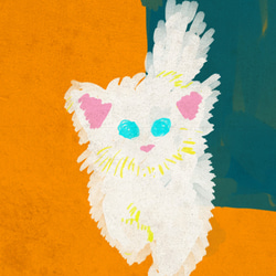黒猫と白い子猫のイラストアートポスター■オレンジ×グリーン■レトロポップアニマル■オリジナル 4枚目の画像