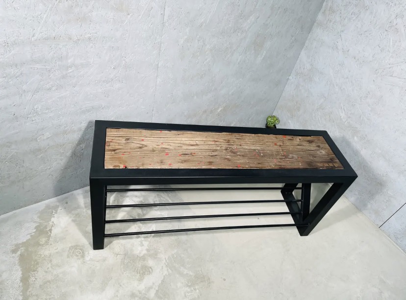 アイアン　ベンチ　足場板 アイアンベンチ・長椅子【鉄脚/足場板・スギ古材】1点モノ