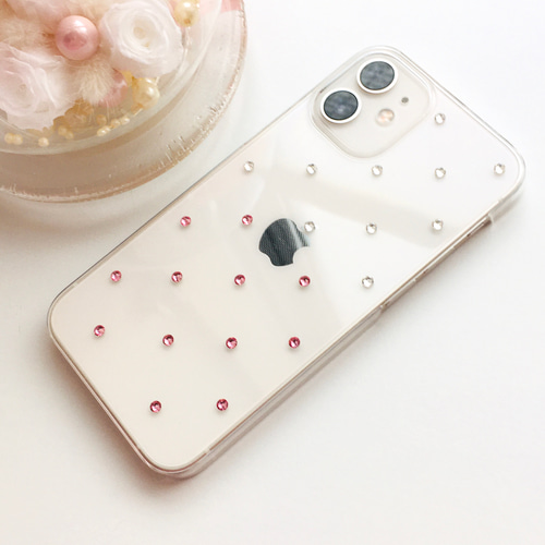 スマホケース♡スワロフスキー ピンク クリスタル ツートンカラー