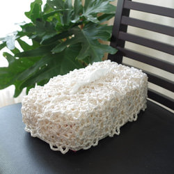 手編みティッシュボックスカバー 毛糸 ピンク 花モチーフ その他