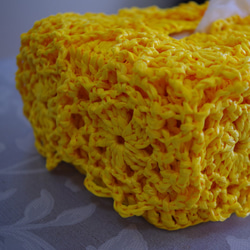 テイッシュボックスカバー　手編み　エコアンダリア黄色 5枚目の画像