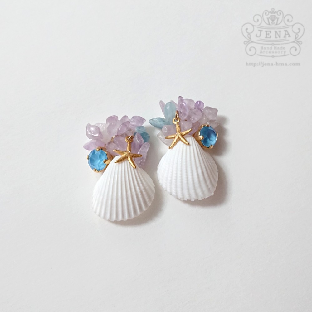 SUMMER DRESS SHELL イヤリング＆ピアス【BLUE DREAMING】