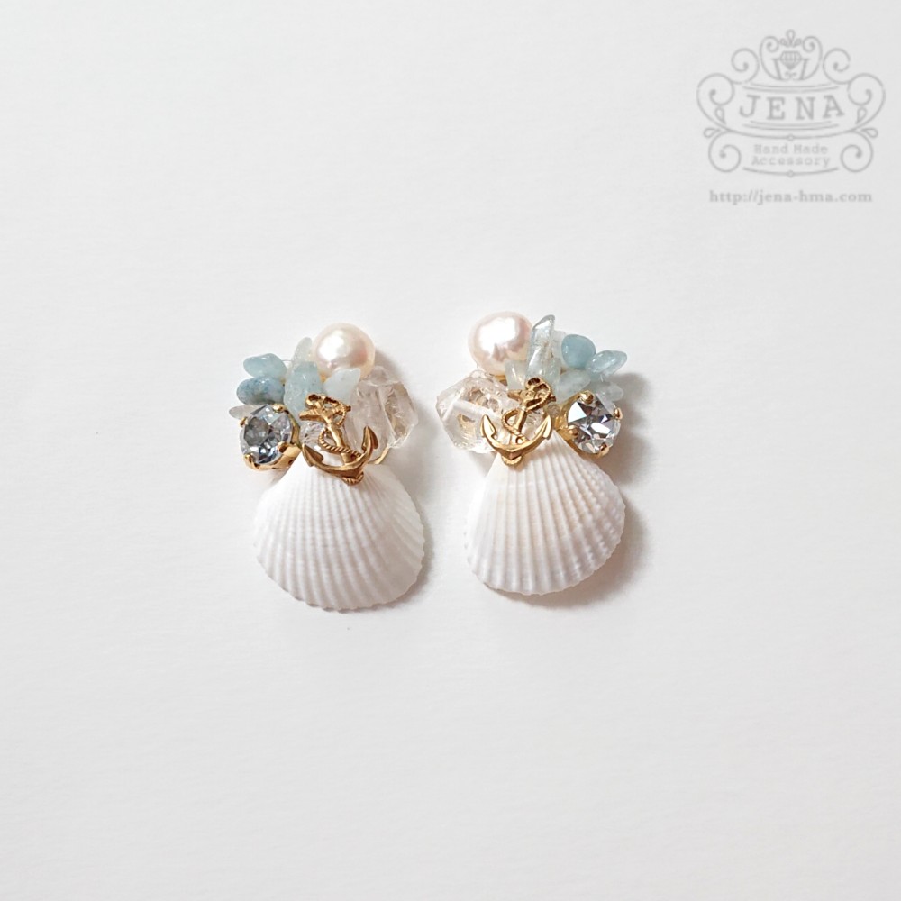SUMMER DRESS SHELL イヤリング＆ピアス【LIGHT BLUE SHIP】