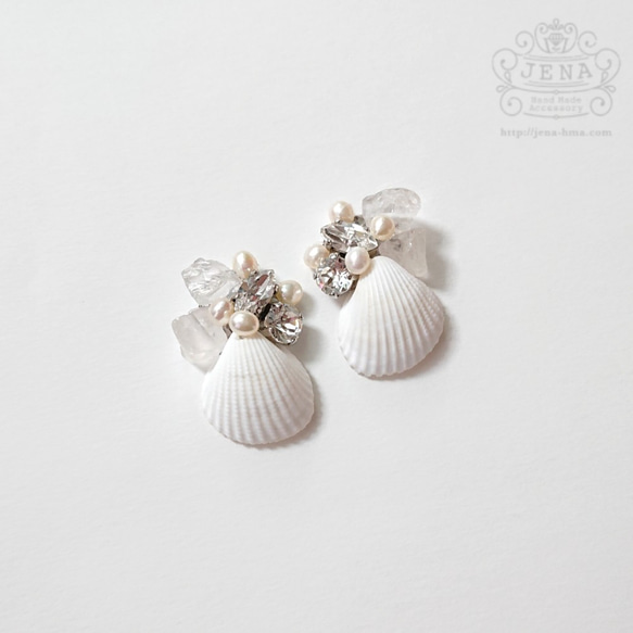 SUMMER DRESS SHELL イヤリング＆ピアス【BEACH WEDDING SILVER】 2枚目の画像