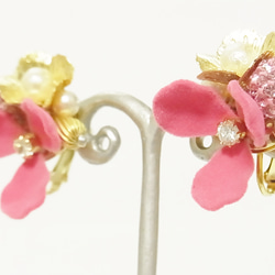 ◆sale!!◆Velvet flower イヤリング＆ピアス【ピンク】 3枚目の画像