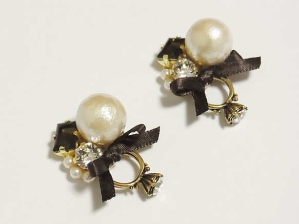 Pierced earrings of ring 【スモーキークォーツ　ピアスバージョン】 2枚目の画像