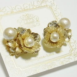 【sale!!】Spring Flower & Cotton Pearl　イヤリング／ピアス 1枚目の画像