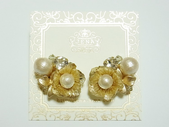 【sale!!】Spring Flower & Cotton Pearl　イヤリング／ピアス 3枚目の画像