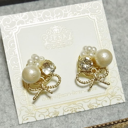 ♡♡新扭絲帶和棉珍珠耳環/耳釘 第3張的照片