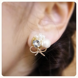 ♡♡新扭絲帶和棉珍珠耳環/耳釘 第4張的照片
