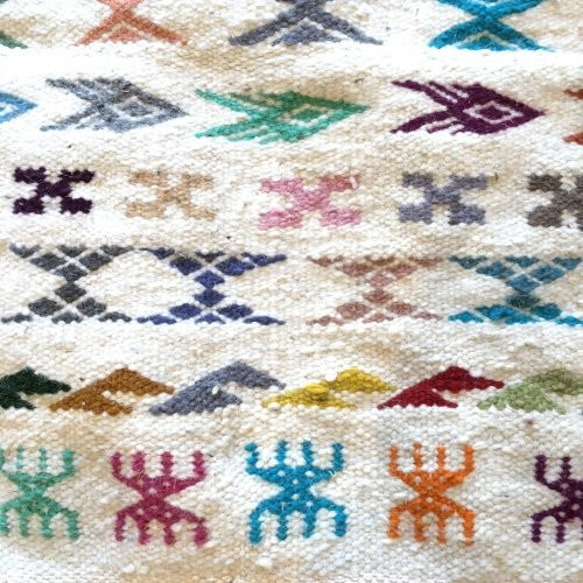 ちびキリム　ウール　手織り　チュニジア直送　ラグ・マット　 ウドルフ ホワイト01 2枚目の画像