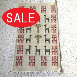 【セール】キリム80x50規格 ウール　手織り　チュニジア直送　ラグ・マット　ガゼル82 1枚目の画像