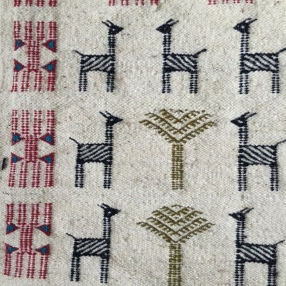 【セール】キリム80x50規格 ウール　手織り　チュニジア直送　ラグ・マット　ガゼル82 3枚目の画像