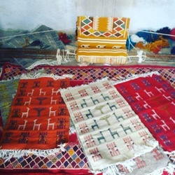 【セール】キリム80x50規格 ウール　手織り　チュニジア直送　ラグ・マット　ガゼル82 7枚目の画像