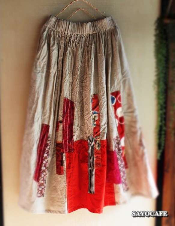 ★「ポテチ様ご予約品」★SAYOCAFE晴れの日スカート(赤) 4枚目の画像