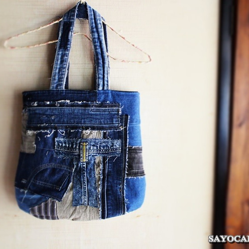 SAYOCAFE個性的デニムパッチワークバッグC SAYOCAFE☆個性的デニム