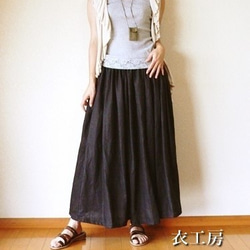 受注製作/丈80cm・大人かっこいい黒リネンのギャザースカート 1枚目の画像