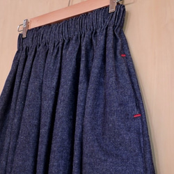 受注制作/デニム調コットンリネンのギャザースカート(ブルー系) 2枚目の画像