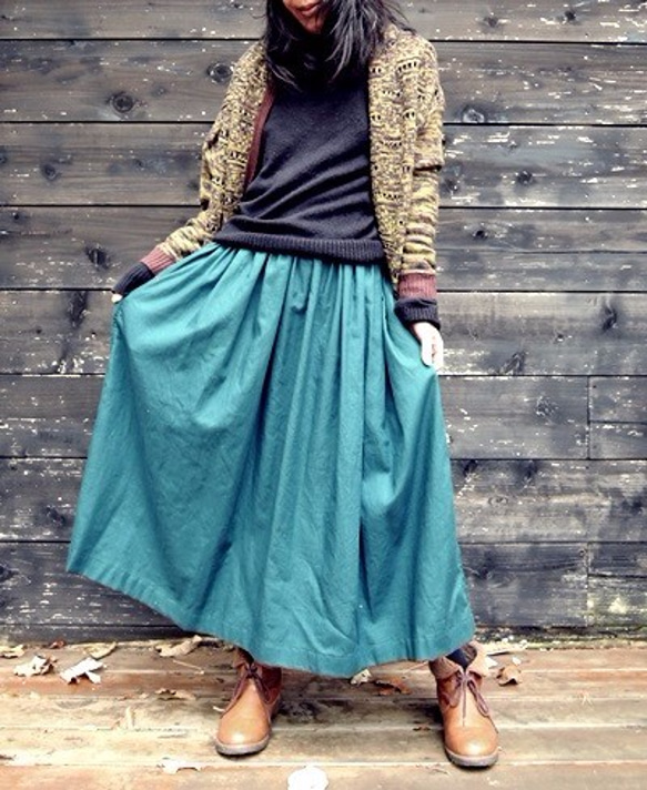 ビエラ、ふんわりギャザースカート(緑) 2枚目の画像