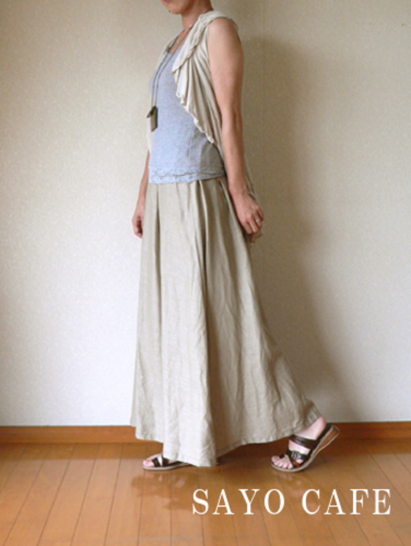 受注製作/丈80cm迄・大人かっこいいリネンギャザースカート 2枚目の画像
