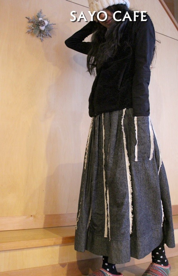 ハーフリネンデザインパッチスカート 2枚目の画像