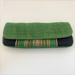 ベトナム中部少数民族の手織り ペンケース（緑） 伝統工芸 3枚目の画像