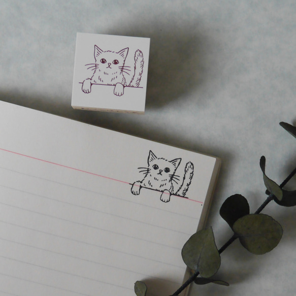 ひょっこり猫　ねこ　ゴム版はんこ 3枚目の画像