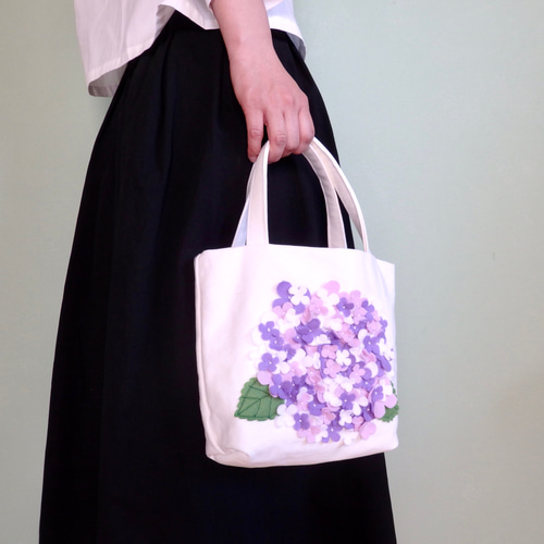紫色の紫陽花の帆布ミニトートバック トートバッグ muika.neko
