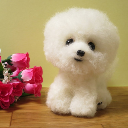 羊毛フェルト 犬 ビションフリーゼ ハンドメイド 置物 羊毛フェルト