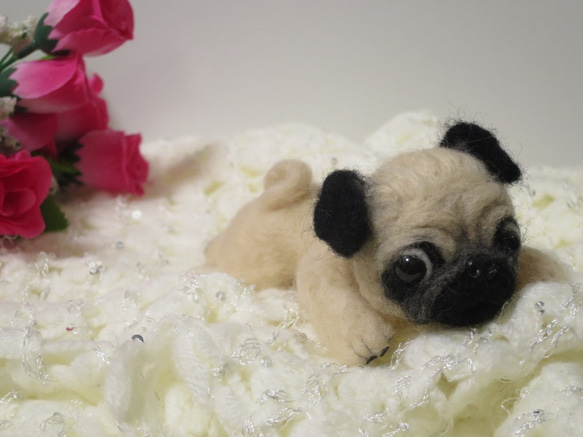 羊毛フェルト 犬 パグ ハンドメイド 置物 羊毛フェルト Pomemal 通販 