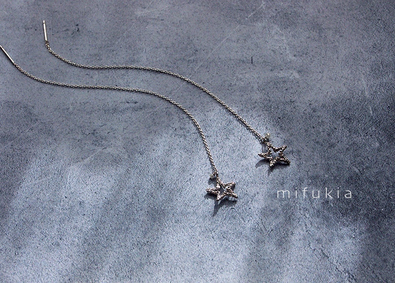 【星に願いを】星のロングチェーンピアス ダイヤモンド付 SV925